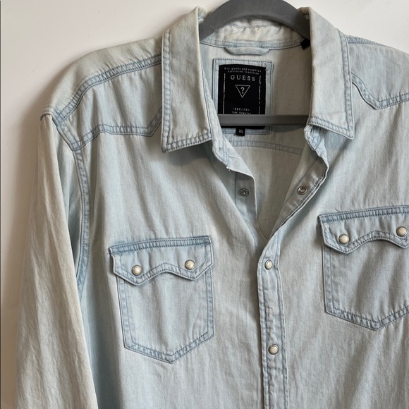 Guess Light Blue Denim Button-Up Cotton Shirt, Size XL - Picture 3 of 10